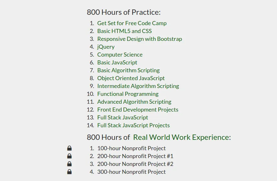 Free Code Camp - Course Layout