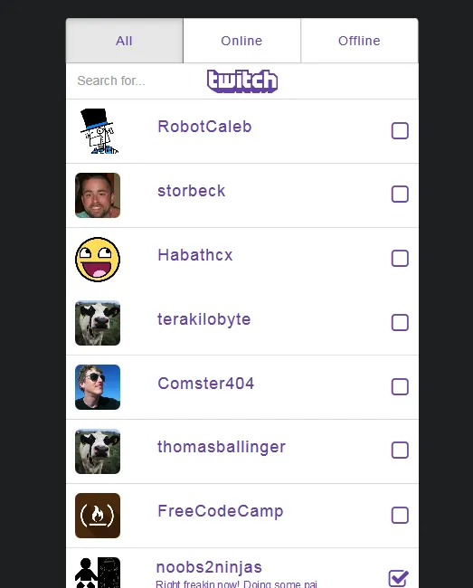 Free Code Camp Twitch.tv API Zipline