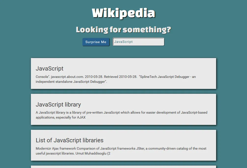 Free Code Camp Wikipedia Viewer Zipline